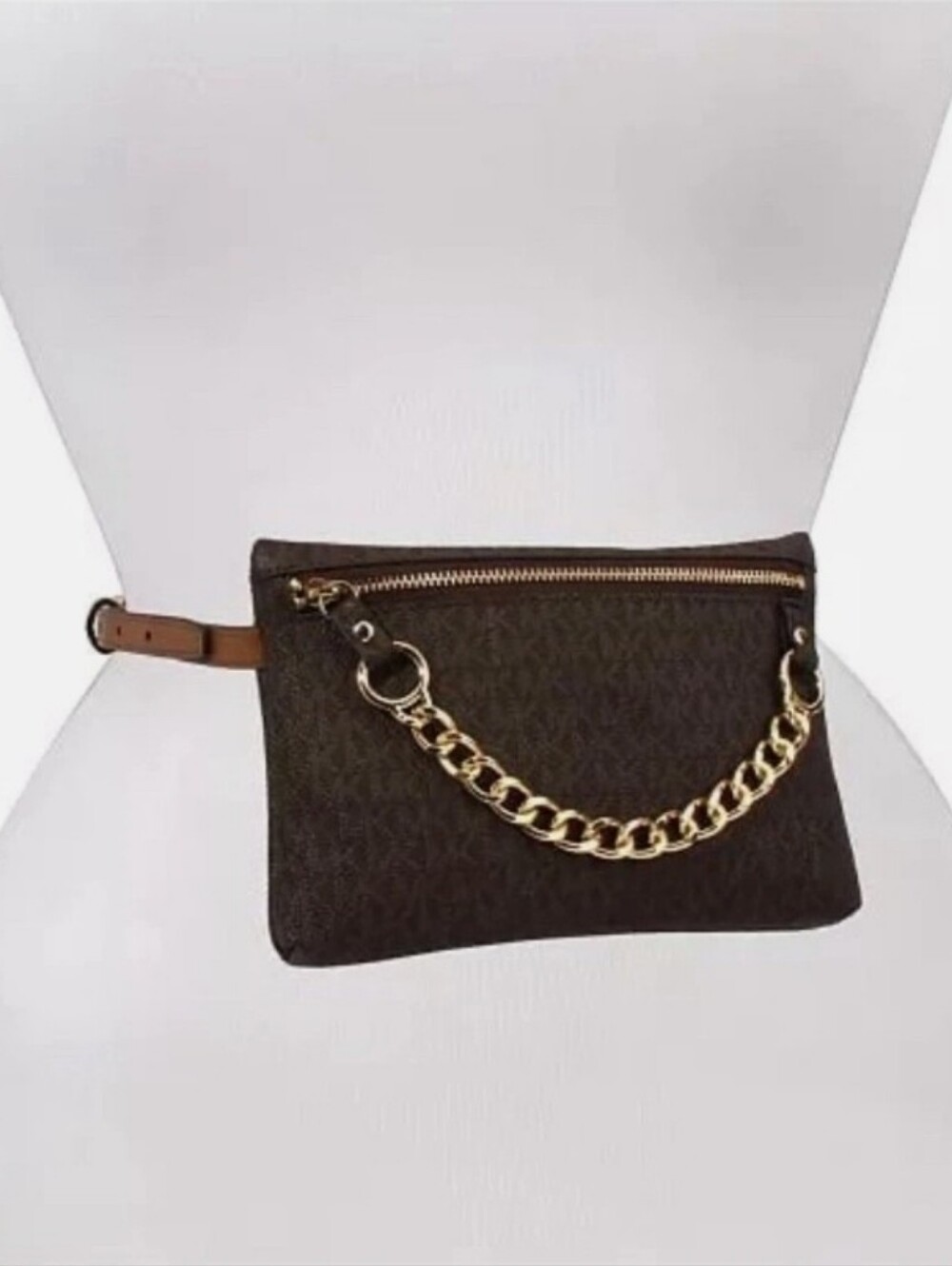 Michael Kors Brown Logo Crossbody with Gold Chain Strap